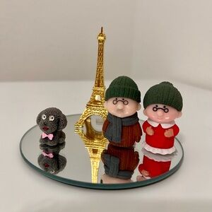 Charming Figurine Set with Gold Eiffel Tower